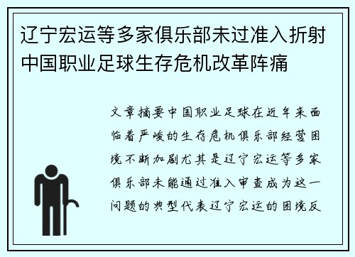 辽宁宏运等多家俱乐部未过准入折射中国职业足球生存危机改革阵痛 辽宁宏运等多家俱乐部未过准入折射中国职业足球生存危机改革阵痛
